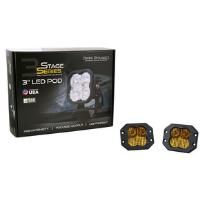Diode Dynamics SS3 SAE Yellow Pro Flush Mount LED Pod - Pair - Truck Brigade