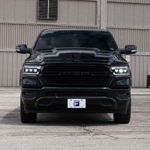 Black RAM truck front view with Form Lights LED Sequential Projector Headlights