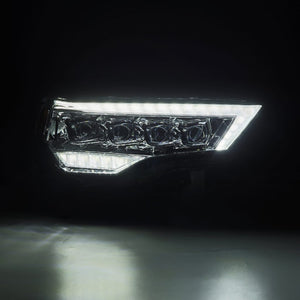 Front view of AlphaRex MK II NOVA-Series LED Projector Headlights for Toyota 4Runner (2014-2023) in a bright white light.