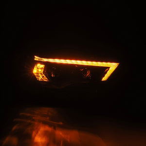 Close-up view of AlphaRex MK II LUXX-Series LED Projector Headlights in yellow-lit headlights for Toyota 4Runner