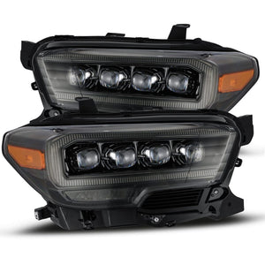 Close-up view of AlphaRex NOVA-Series LED Projector Headlights (Black) for Toyota Tacoma