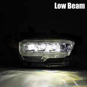 Close-up view of Low beam headlight of  AlphaRex NOVA-Series LED Projector Headlights (Alpha Black)