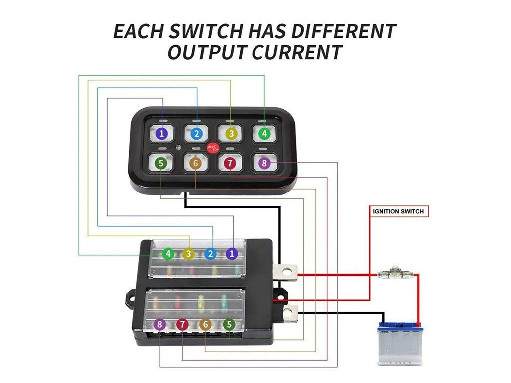 Cali Raised Vehicle Accessory 8 Switch Control System (Blue Backlighting)