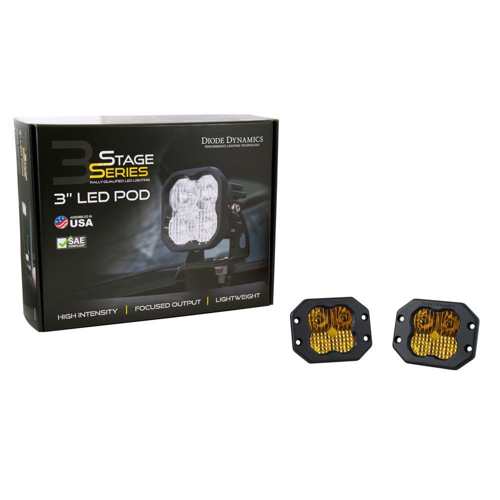 Diode Dynamics SS3 SAE Yellow Sport Flush Mount LED Pod - Pair - Truck Brigade