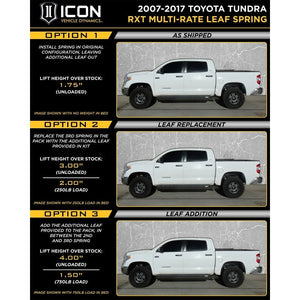 ICON Vehicle Dynamics RXT Leaf Spring Stage 1 System | Toyota Tundra (2007-2021) - Truck Brigade