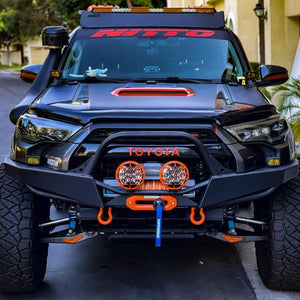 Front close up view of a black truck with AlphaRex MK II NOVA-Series LED Projector Headlights on a Toyota 4Runner (2014-2023)
